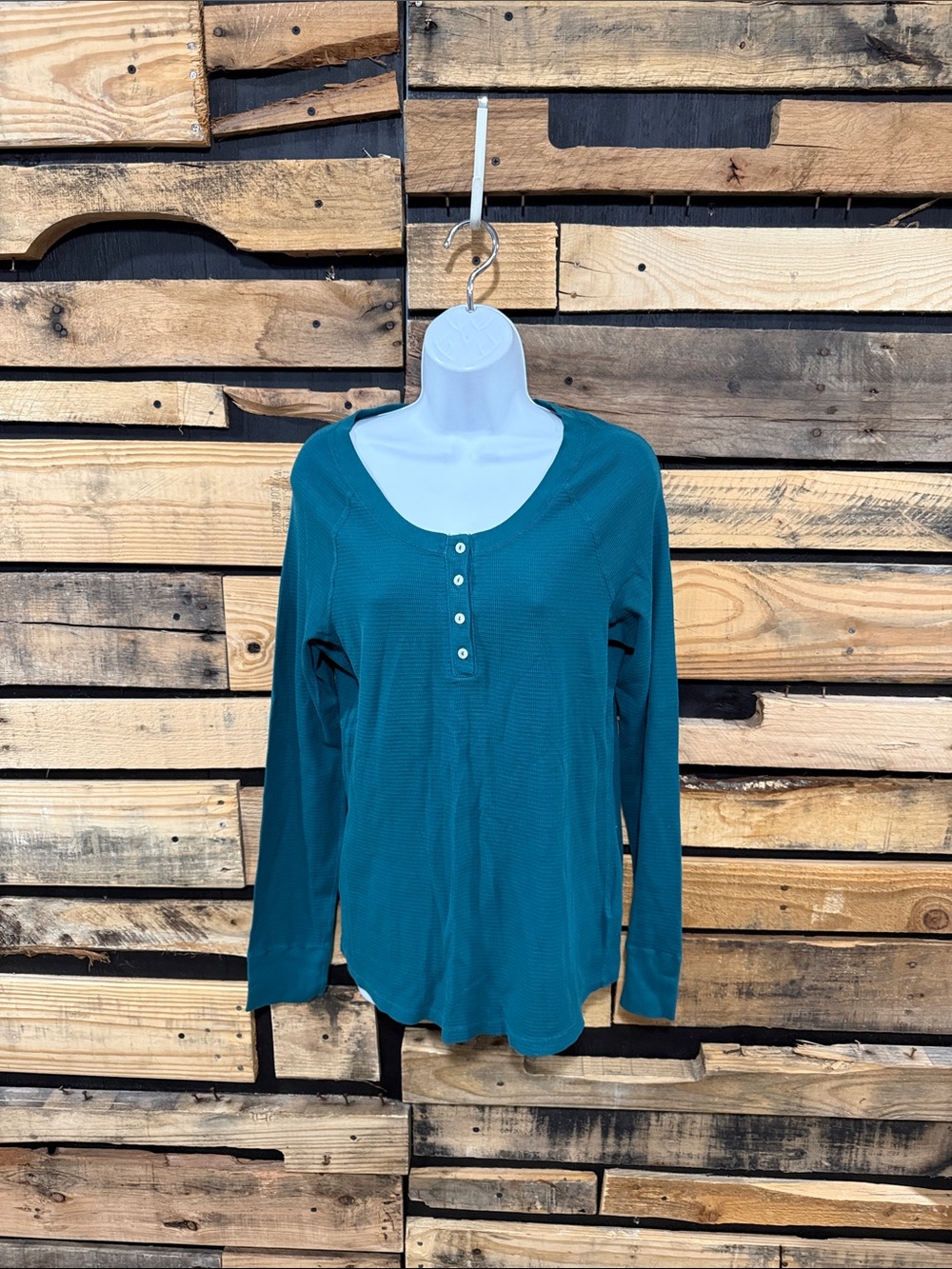 Three‎ Dots Women's XL Teal Ribbed Long Sleeve Henley Top
